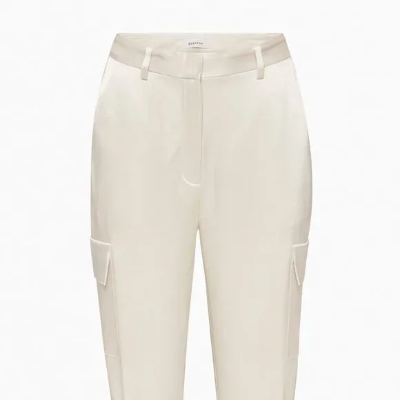 Aritzia Babaton Refined Satin Cargo Pants Matte Pearl Ankle Cut Women's Size 6 - Picture 5 of 12